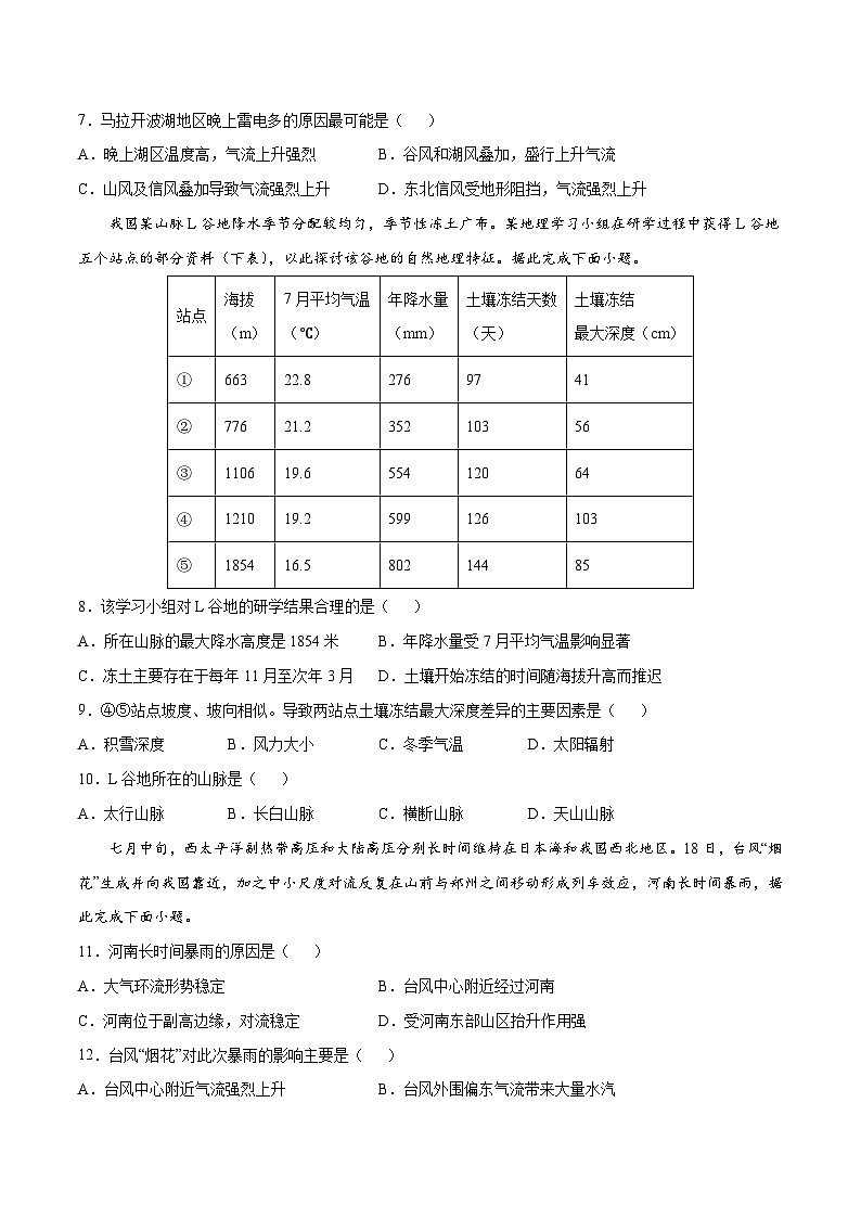 解密04 气候（分层训练）-【高频考点解密】2022年高考地理二轮复习讲义+分层训练（新高考专用）（原卷版）第3页