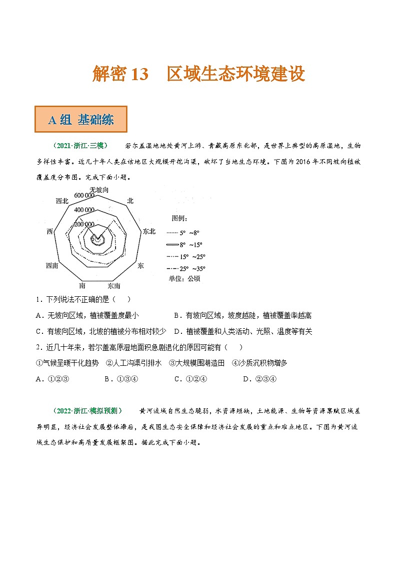 解密13 区域生态环境建设（分层训练）-【高频考点解密】2022年高考地理二轮复习讲义+分层训练（浙江专用）（原卷版）第1页