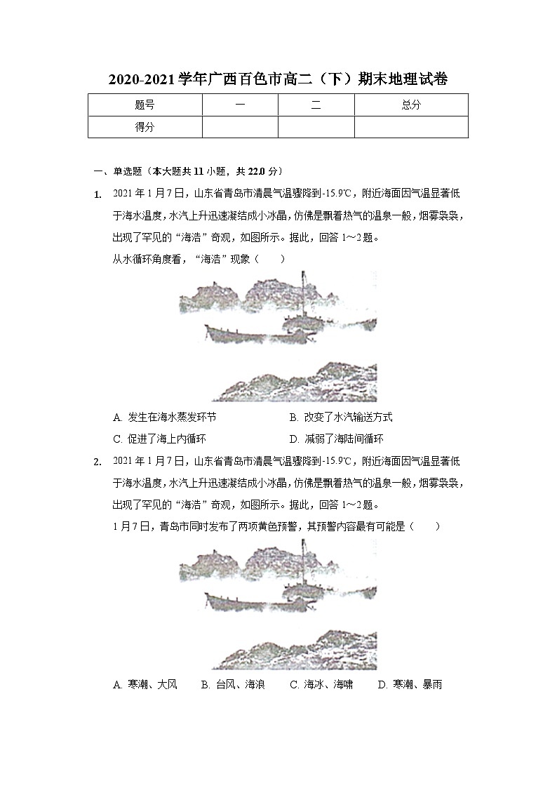 广西百色市2020-2021学年高二下学期期末地理试卷【试卷+答案】01