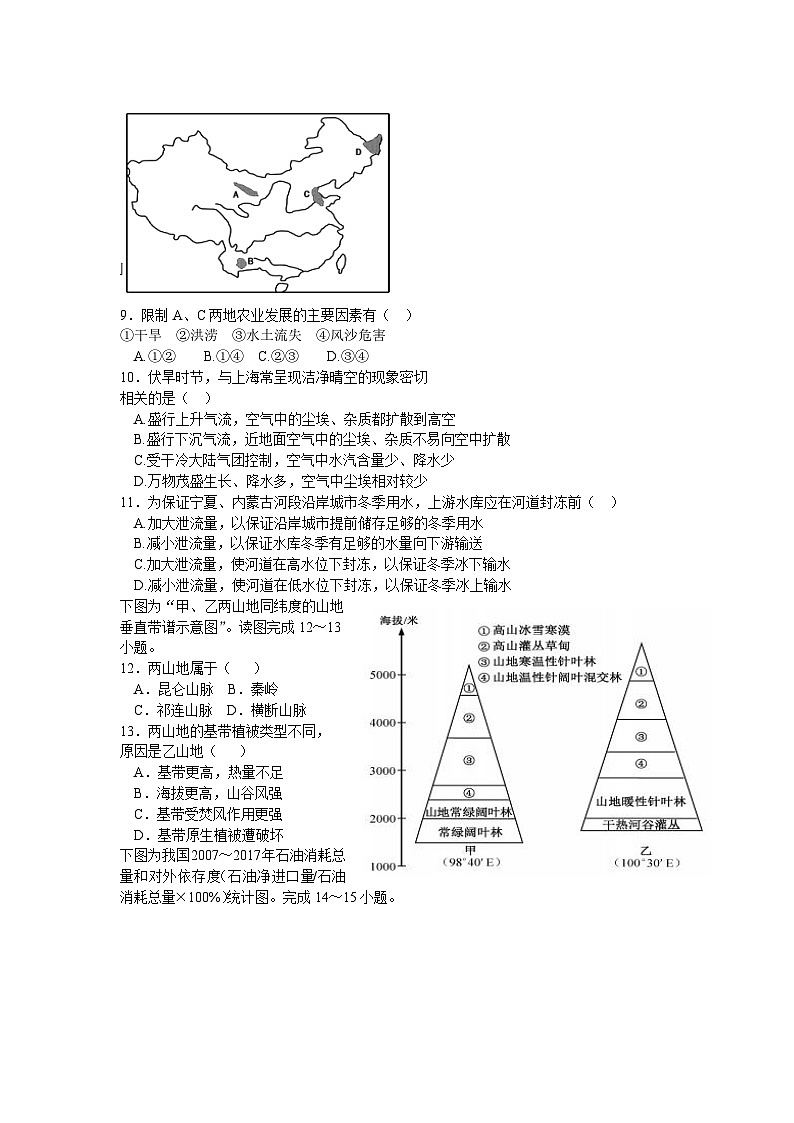河南省南阳市第一中学校2021-2022学年高二上学期第三次月考地理试题（Word版含答案）02