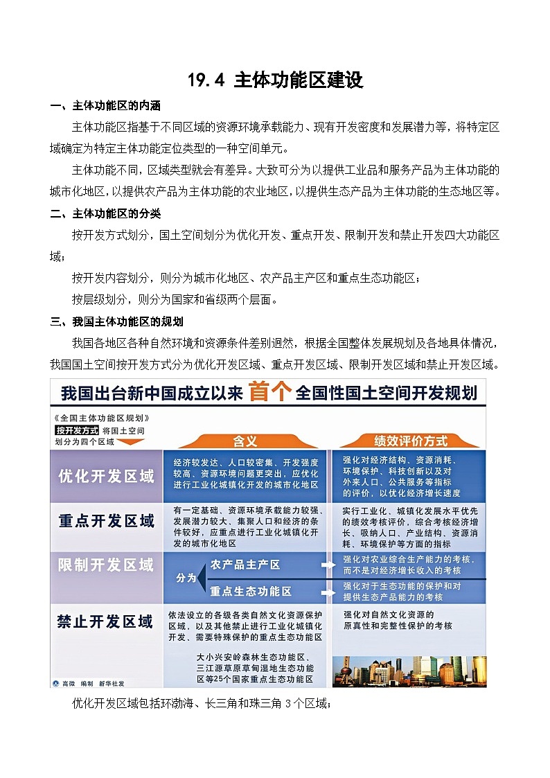 19.4 主体功能区建设（讲义+练习）-2022年高考地理一轮复习讲练测第1页