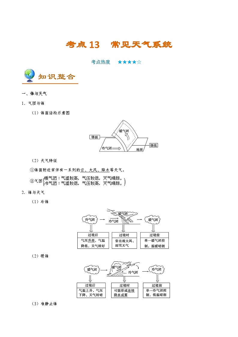 考点13 常见天气系统-备战2021年高考一轮复习地理考点帮第1页