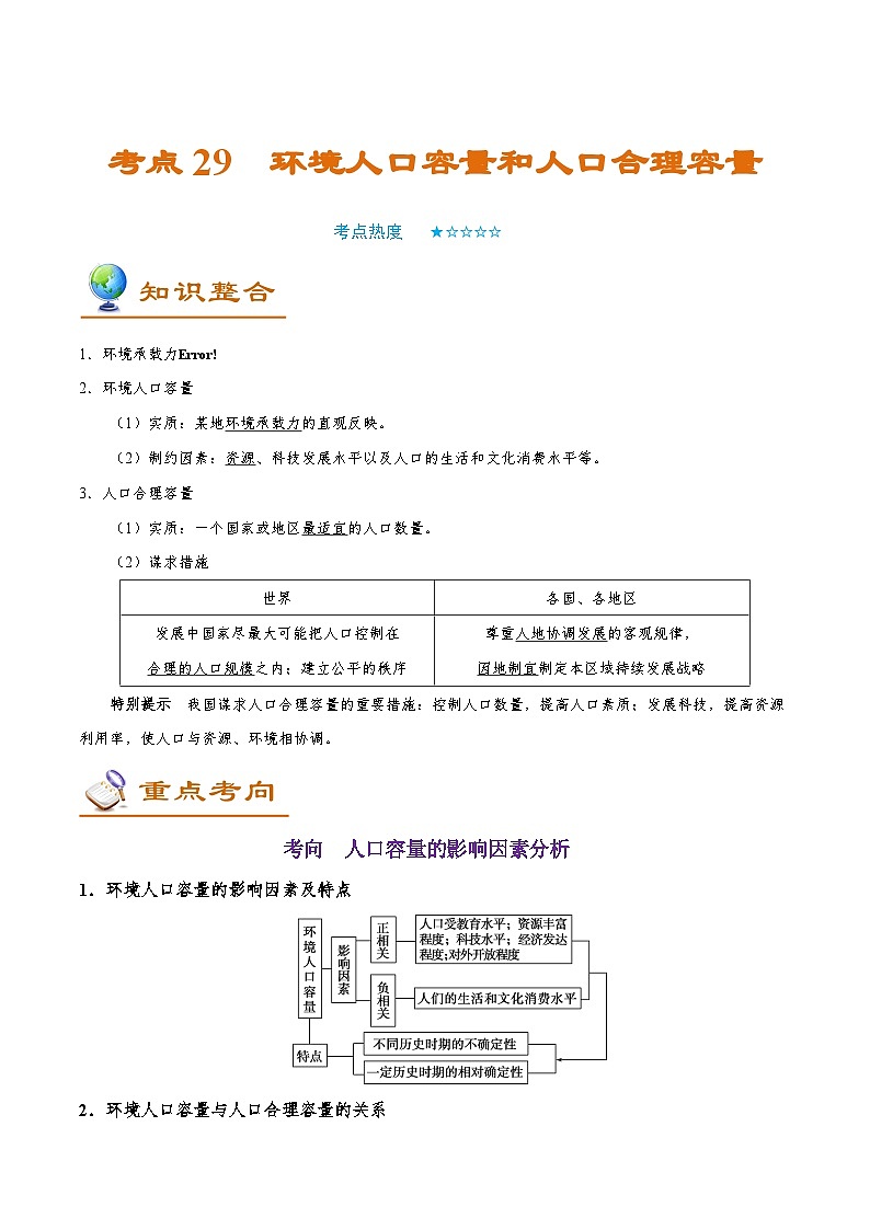 考点29 环境人口容量和人口合理容量-备战2022年高考地理一轮复习考点帮第1页