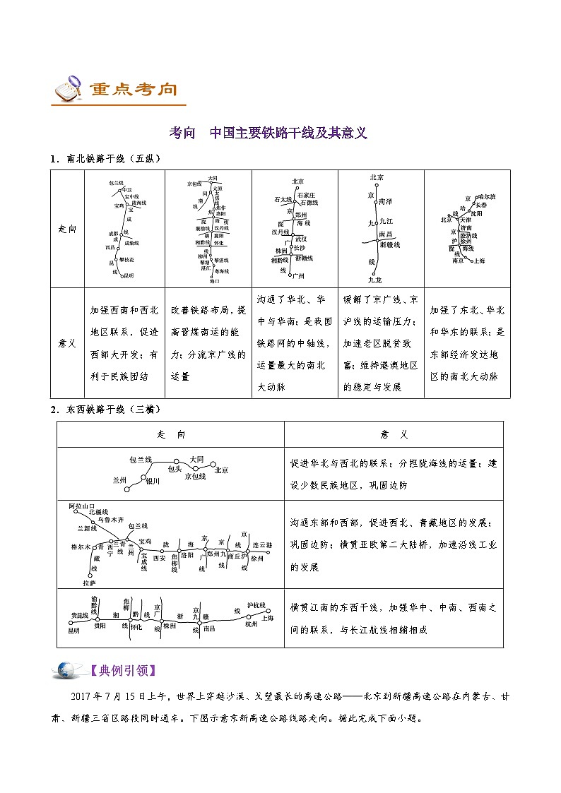 考点65 我国的交通-备战2022年高考地理一轮复习考点帮 试卷02