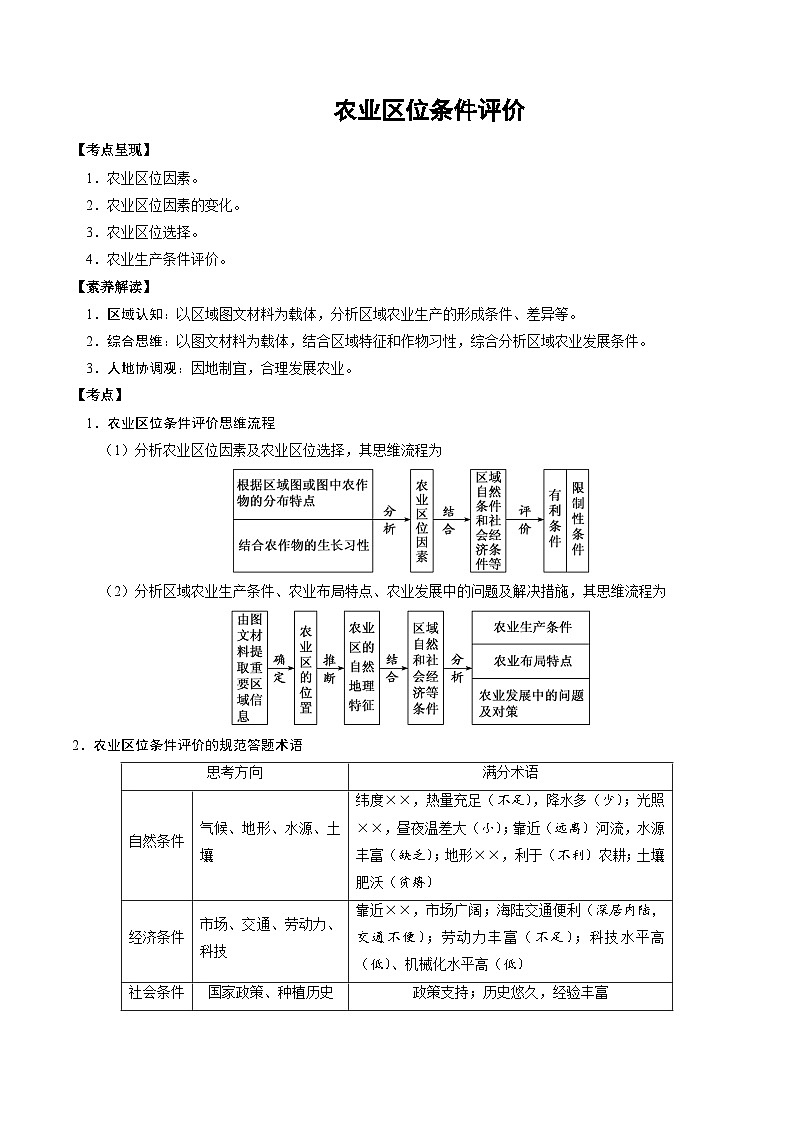 2.4.1 农业区位条件评价（讲练）-【高考君】备战2023年高考地理大一轮复习全考点精讲练（新高考专用）01