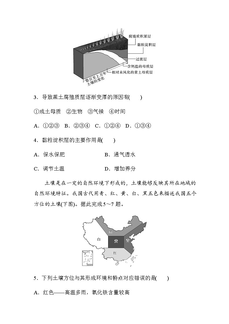 2023-2024学年高中地理鲁教版（2019）必修1  第三单元　第四节　分析土壤形成的原因  课时练（含答案）02