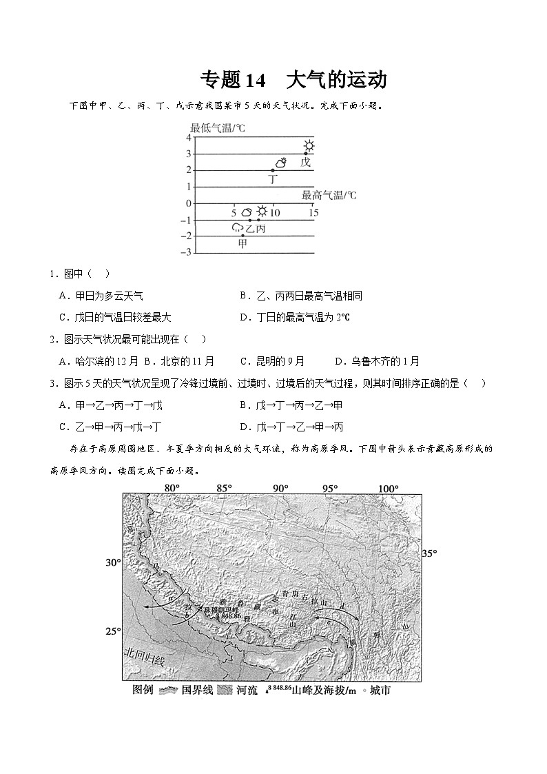专题14 大气的运动-2023年高考地理一轮复习小题多维练（原卷版）第1页