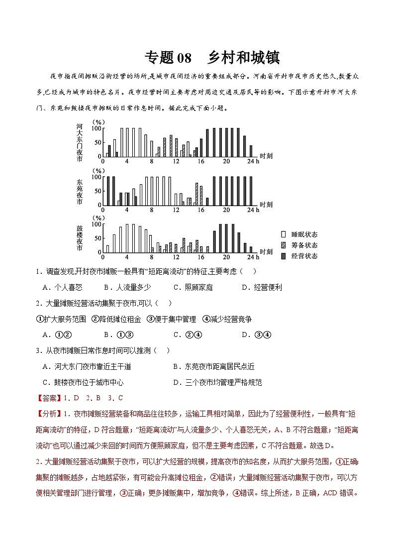 专题08乡村和城镇-2023年高考地理一轮复习小题多维练（解析版）01