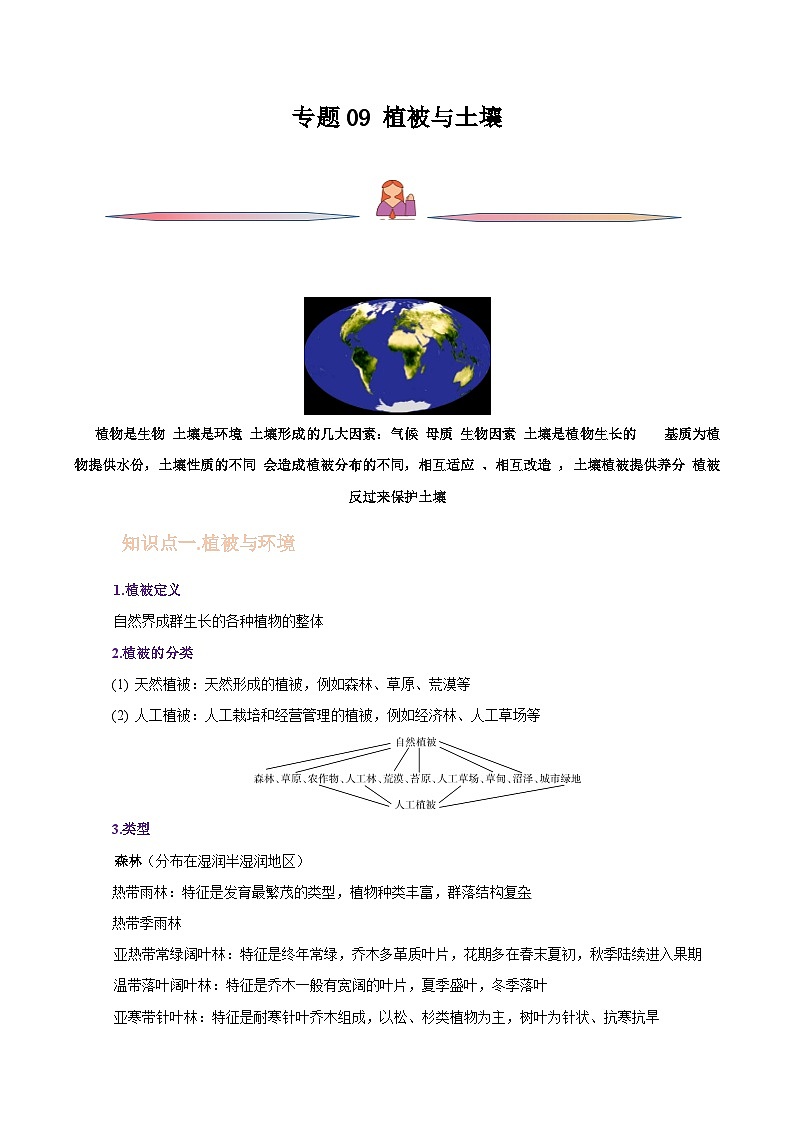 专题09 植被与土壤-备战2023年高考地理一轮复习精讲精练（解析版）01