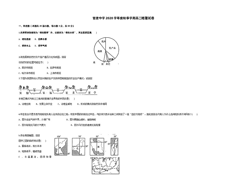 重庆市巫山县官渡中学2020-2021年高二上学期第一次月考地理试题第1页