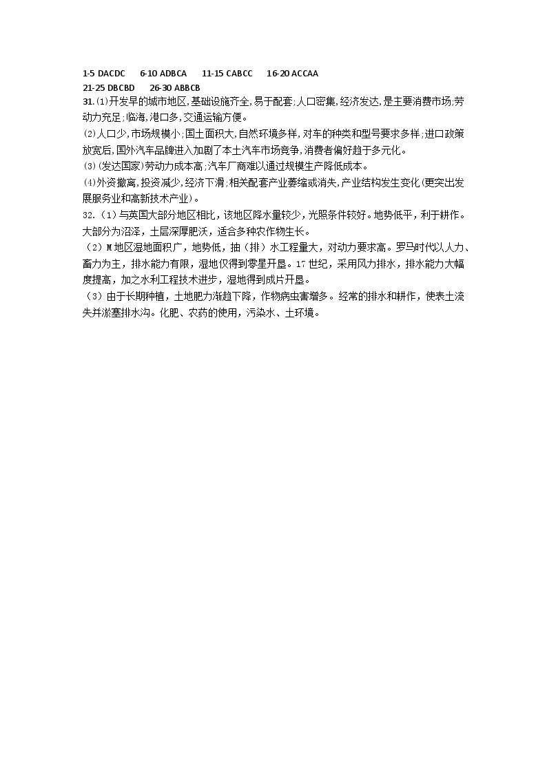 山东省实验中学2023-2024学年高二上学期开学地理试题（含答案）01