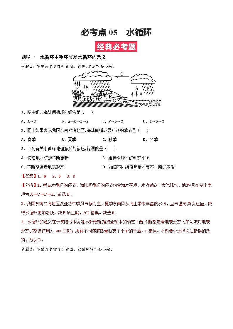 必考点05 水循环-高一地理上学期期中期末必考题精准练（人教版必修第一册）01
