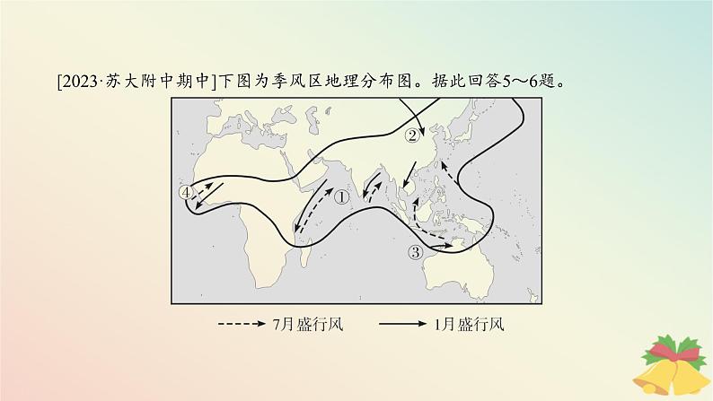 江苏专版2023_2024学年新教材高中地理第三章大气的运动第一节气压带风带与气候第二课时气压带风带季节移动与季风环流分层作业课件湘教版选择性必修107