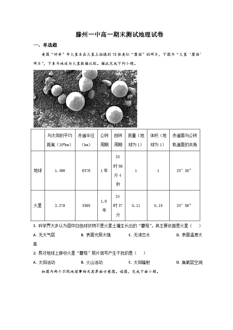 2023滕州一中高一上学期1月期末地理试题含解析01