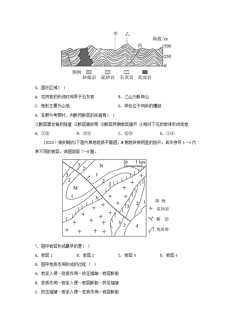 江苏专版2023_2024学年新教材高中地理第二章岩石圈与地表形态章末培优练湘教版选择性必修102