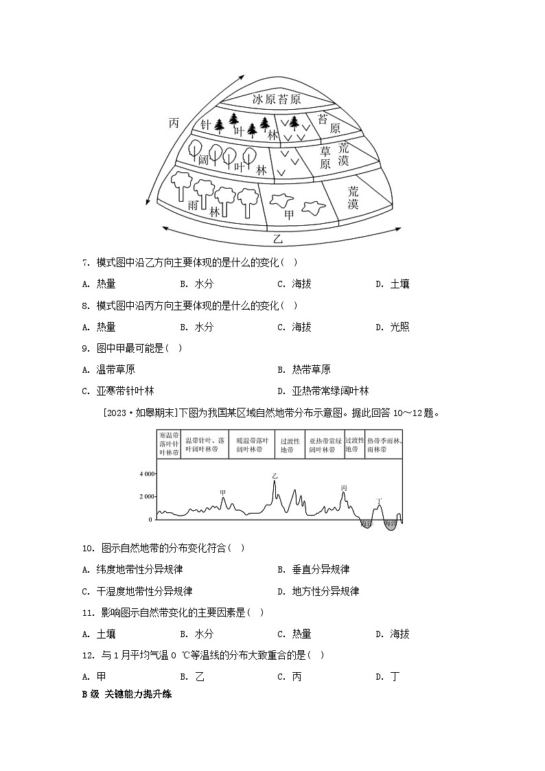 江苏专版2023_2024学年新教材高中地理第五章自然环境的整体性与差异性第二节自然环境的地域差异性分层作业湘教版选择性必修103