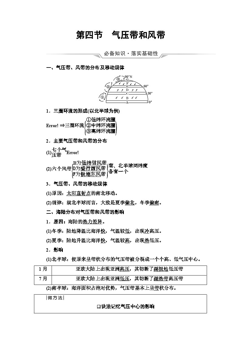 高考地理一轮复习第2章第4节气压带和风带学案01