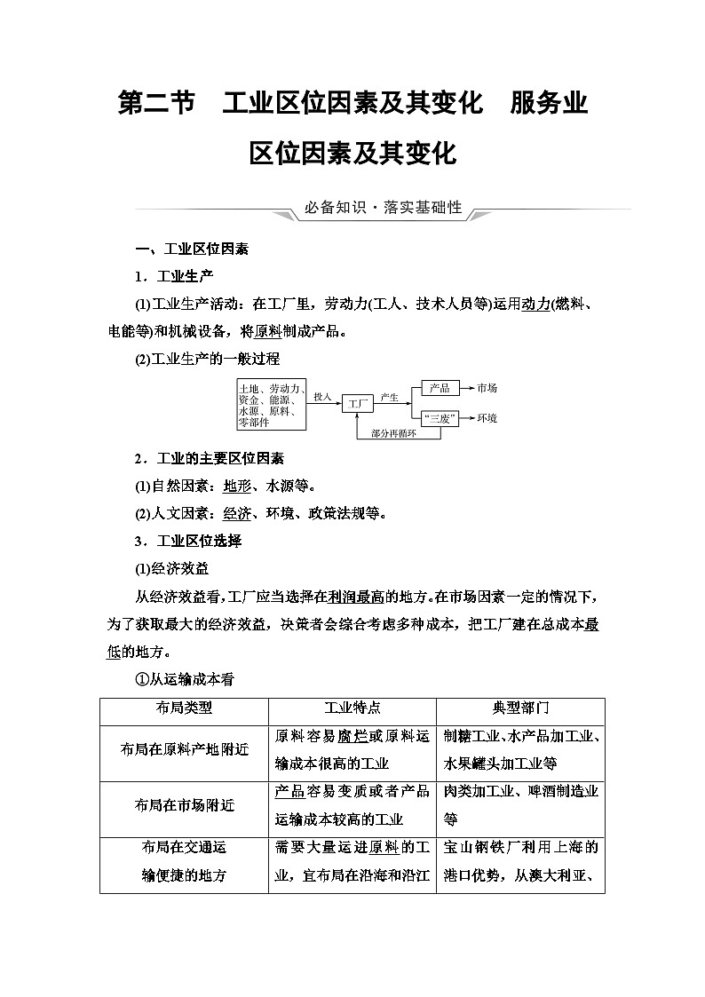 高考地理一轮复习第9章第2节工业区位因素及其变化服务业区位因素及其变化学案01