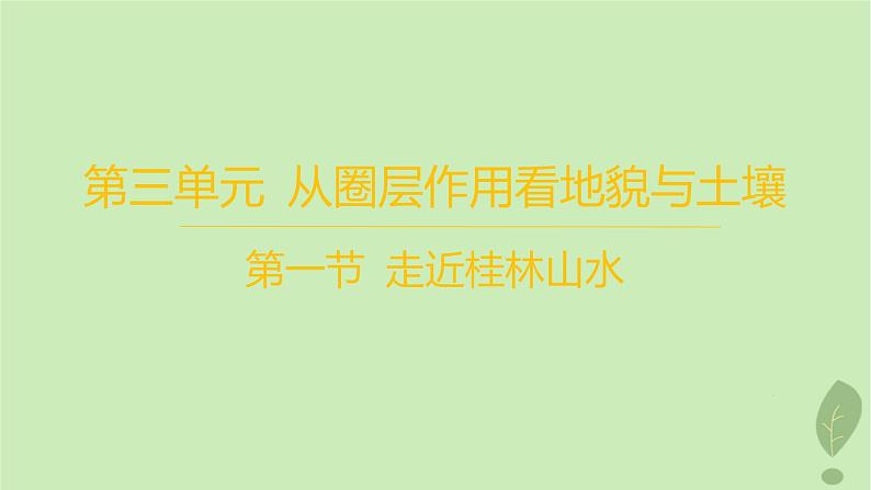 江苏专版2023_2024学年新教材高中地理第三单元从圈层作用看地貌与土壤第一节走近桂林山水分层作业课件鲁教版必修第一册第1页