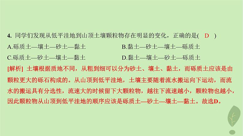 江苏专版2023_2024学年新教材高中地理第三单元从圈层作用看地貌与土壤第四节分析土壤形成的原因分层作业课件鲁教版必修第一册07