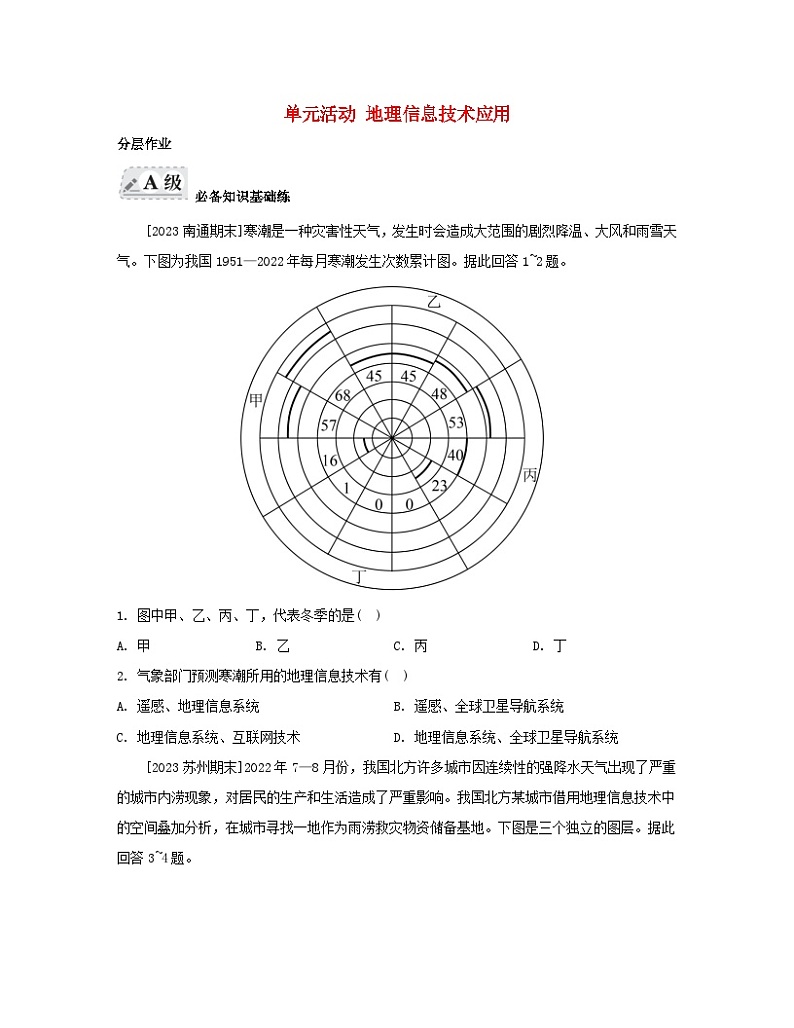 2023_2024学年新教材高中地理第四单元从人地作用看自然灾害单元活动地理信息技术应用分层作业鲁教版必修第一册01