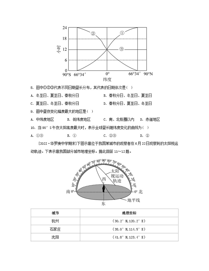 2023_2024学年新教材高中地理第一单元地球运动的意义单元培优练鲁教版选择性必修1第3页