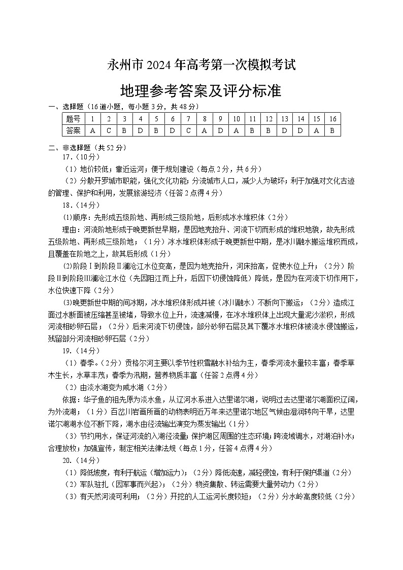 湖南省永州市2023-2024学年高三上学期第一次模拟考试地理试题（含答案）01