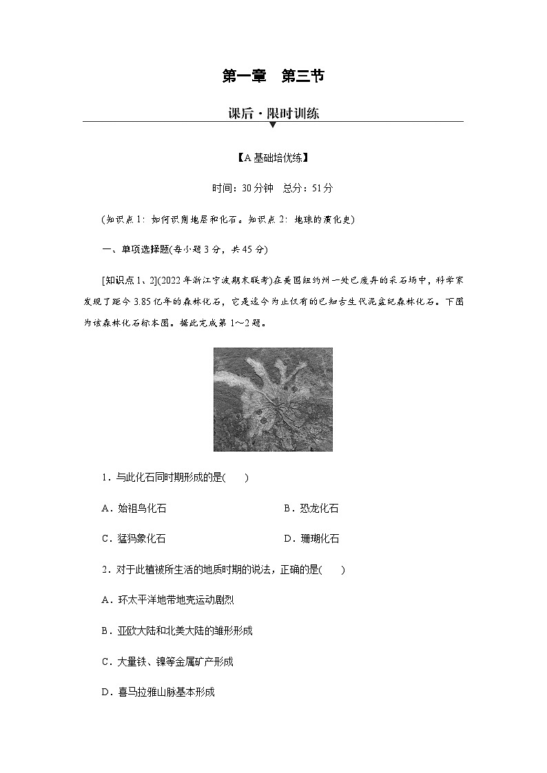 中图版高中地理必修第一册第1章第3节地球的演化过程练习含答案01