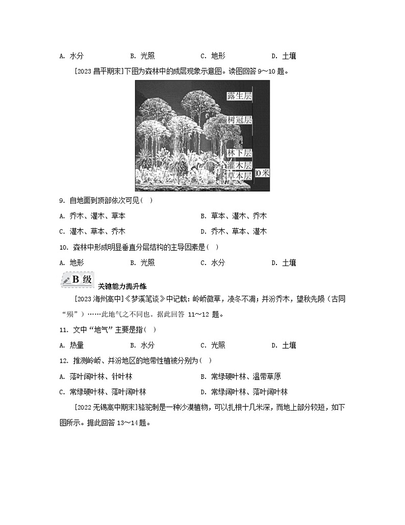 2023_2024学年新教材高中地理第五章植被与土壤第一节植被分层作业新人教版必修第一册03