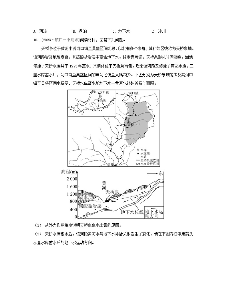 2023_2024学年新教材高中地理第四章水的运动第一节陆地水体及其相互关系分层作业新人教版选择性必修103