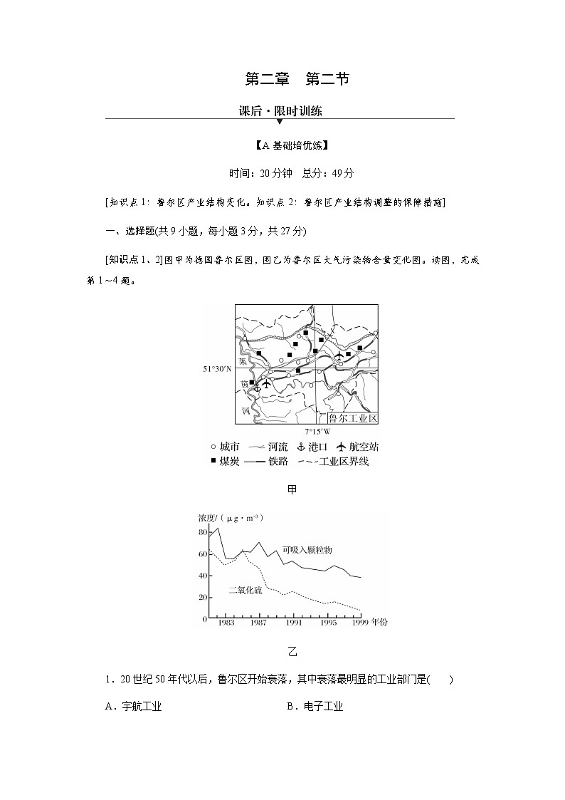 中图版高中地理选择性必修2第2章第2节德国鲁尔区的产业结构变化练习含答案01