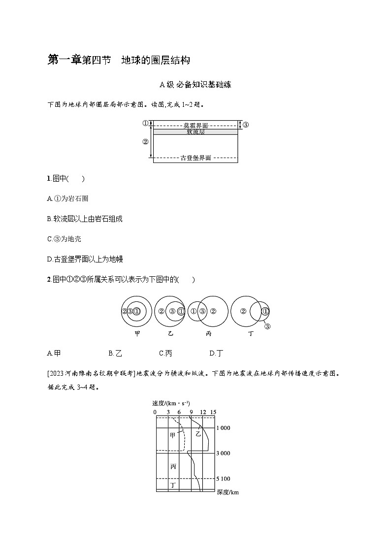 人教版高中地理必修第一册第1章宇宙中的地球第4节地球的圈层结构习题含答案01