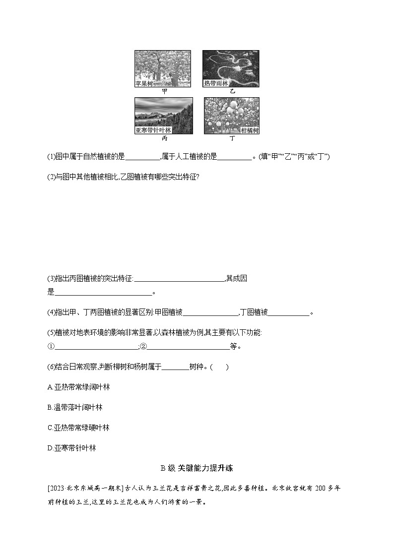 湘教版高中地理必修第一册第五章地球上的植被与土壤第1节主要植被与自然环境习题含答案03