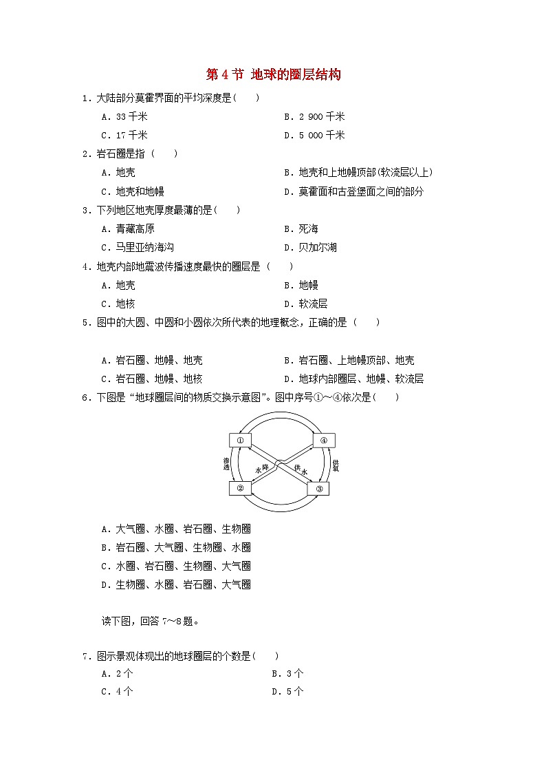 高中地理第1章行星地球第4节地球的圈层结构练习新人教版必修1第1页