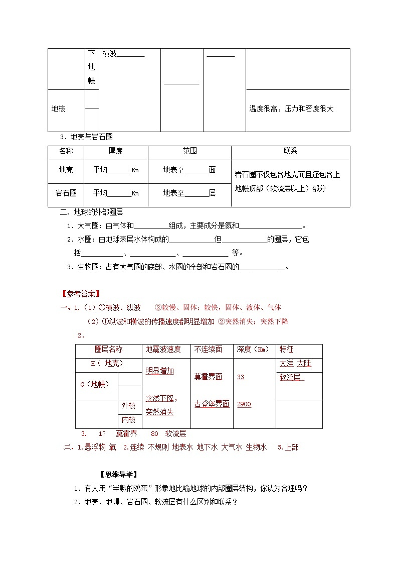 高中地理第1章行星地球第4节地球的圈层结构学案新人教版必修102
