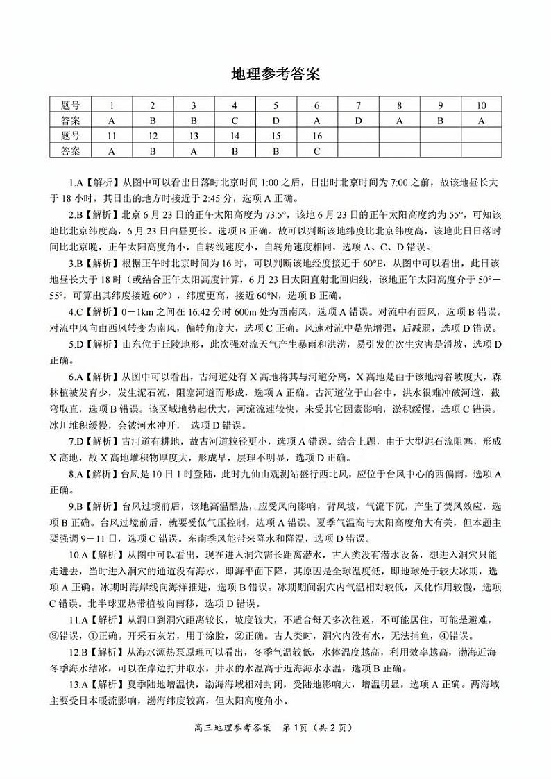 安徽皖江名校联盟2024届高三上学期10月阶段考试地理试题及答案01