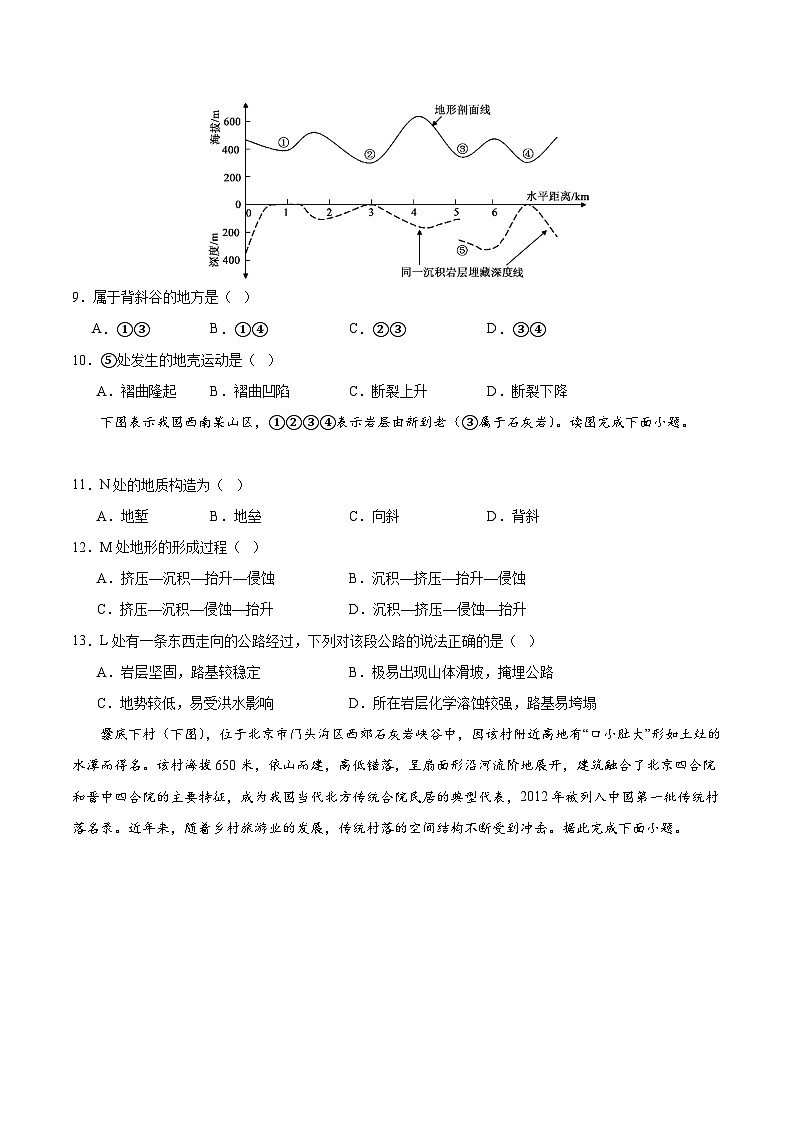 【期中模拟卷】（鲁教版 2019）2023-2024学年高中地理 选择性必修1第二章  地形变化的原因（综合检测卷）（原卷卷）第3页