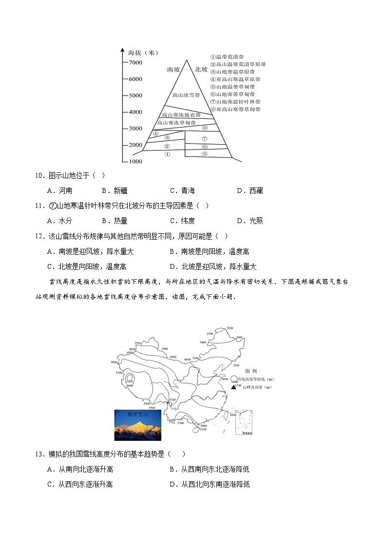【期中模拟卷】（鲁教版 2019）2023-2024学年高中地理 选择性必修1第五章 自然环境的特征（综合检测卷）（原卷）第3页