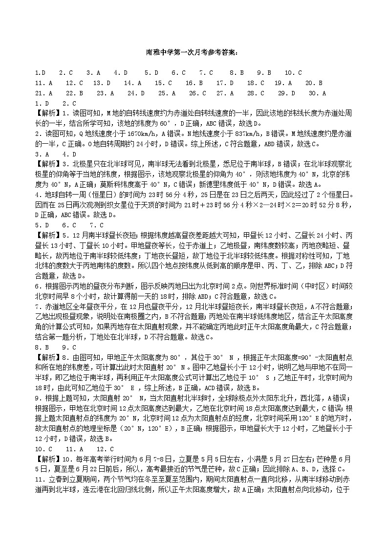2024长沙南雅中学高二上学期第一次月考地理试题含答案01