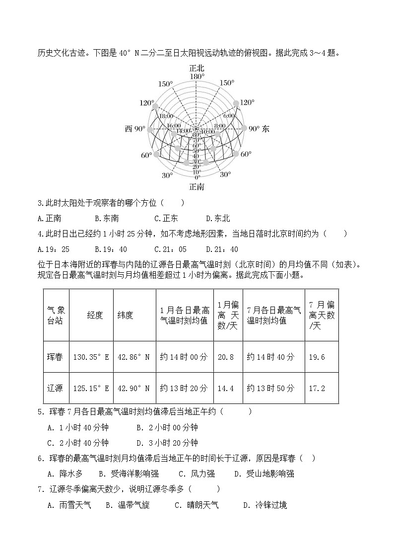 山东省菏泽市重点中学2023-2024学年高三上学期10月月考地理试题（含答案）02