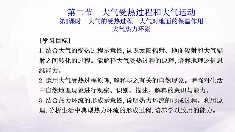 人教版高中地理必修第一册第二章第二节第一课时大气的受热过程大气对地面的保温作用大气热力环流课件02