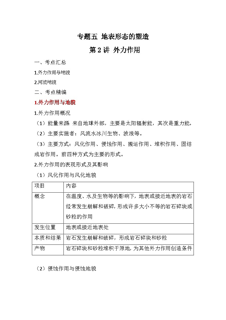 专题五 地表形态的塑造 第2讲 外力作用（讲义） 高考地理一轮复习01