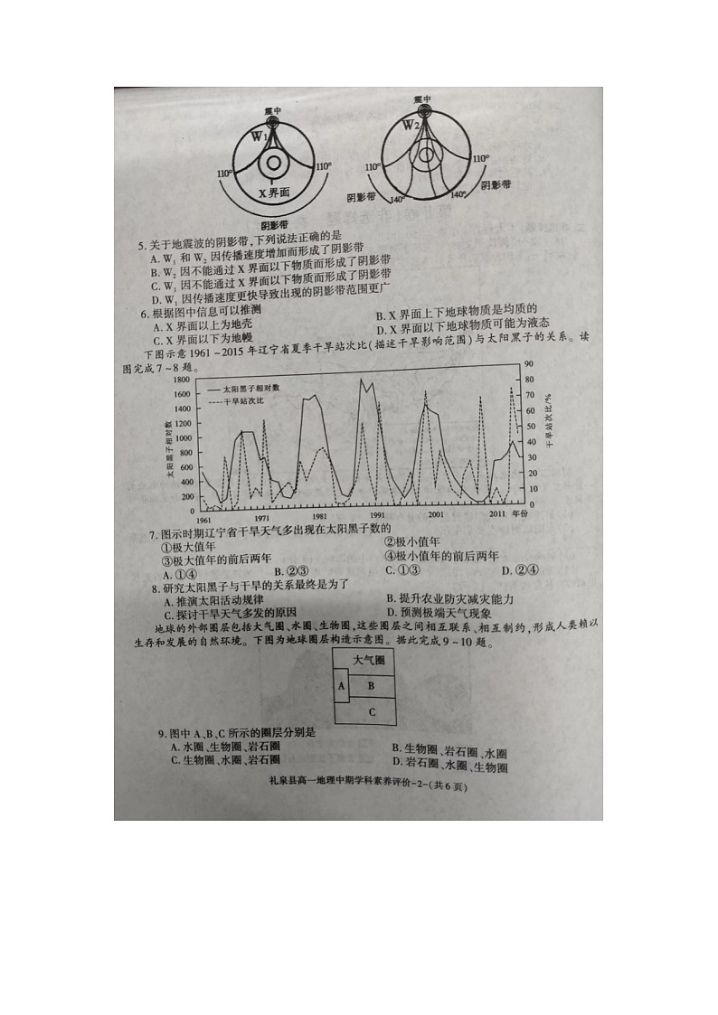 2023届陕西省咸阳市礼泉县高一上学期地理期中试题02