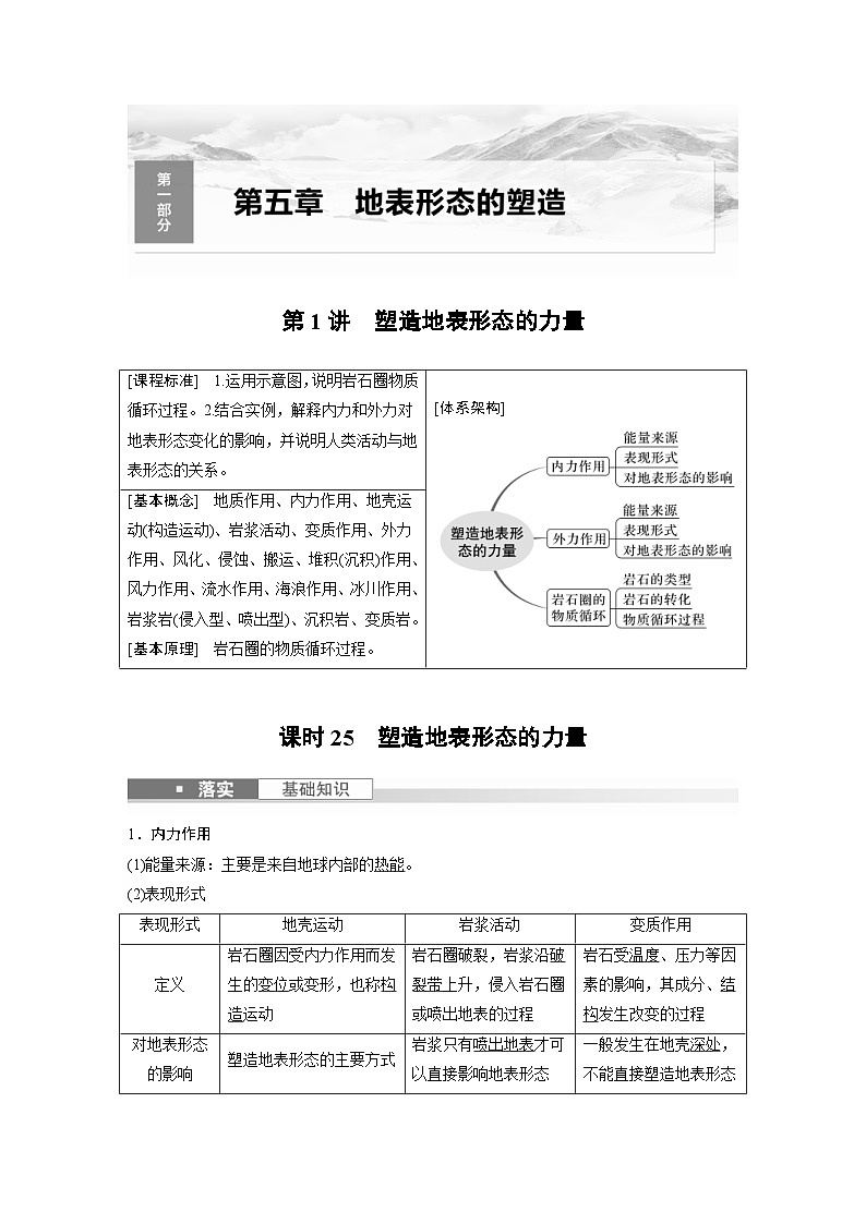 （人教版）新高考地理一轮复习课时精品学案 第1部分　第5章　第1讲　课时25　塑造地表形态的力量（含解析）01