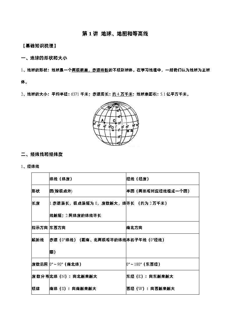 新高考地理一轮复习知识梳理+过关训练第1讲 地球、地图、等高线（含解析）第1页
