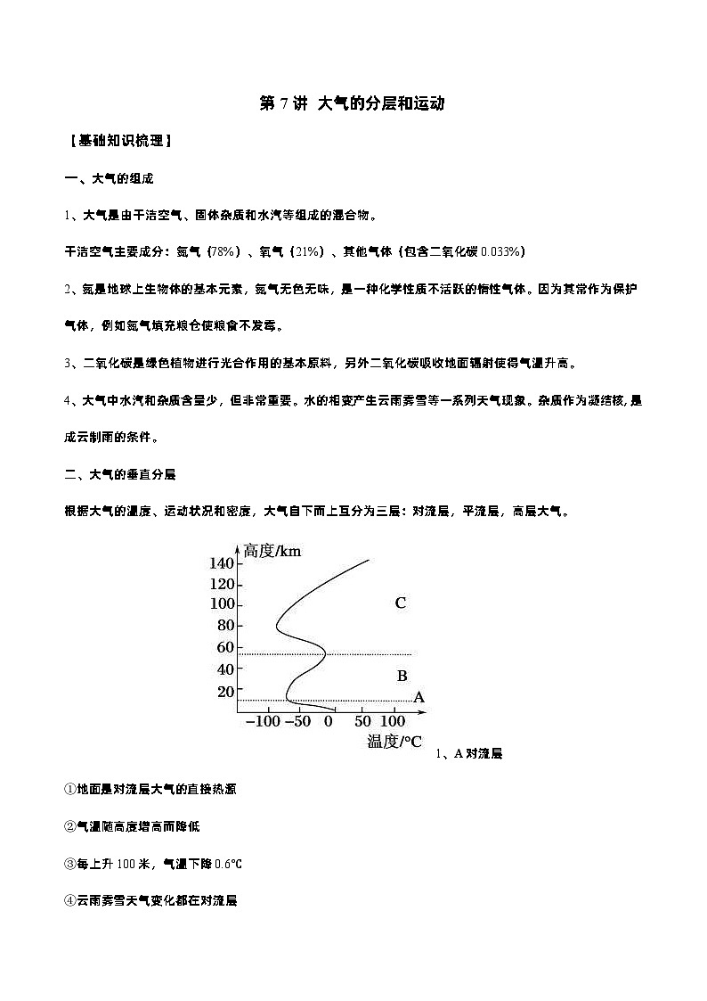新高考地理一轮复习知识梳理+过关训练第7讲 大气的分层和大气运动（含解析）第1页