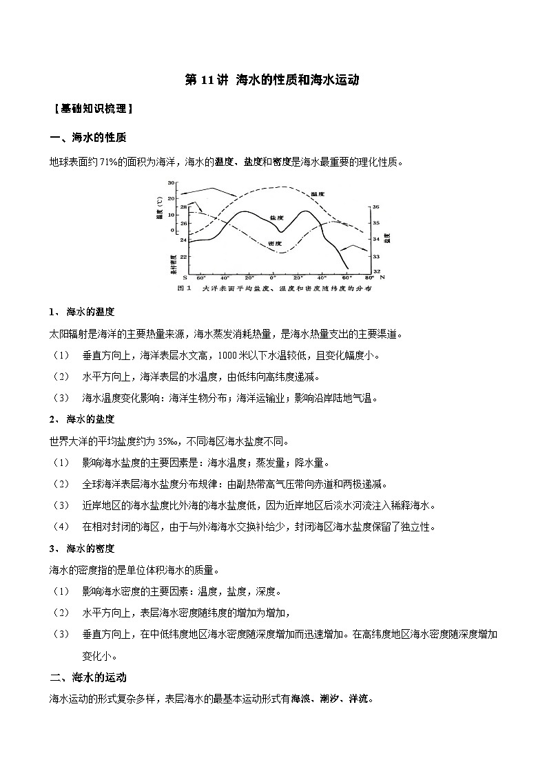 新高考地理一轮复习知识梳理+过关训练第11讲 海水的性质和运动（含解析）第1页