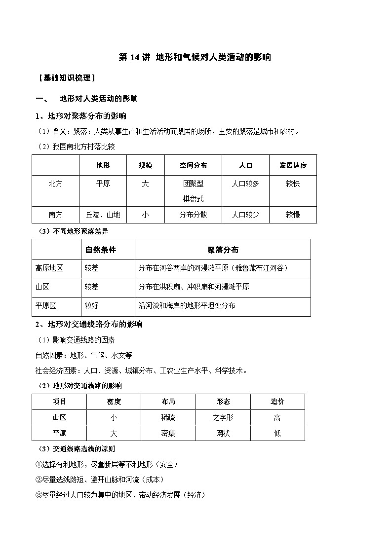 新高考地理一轮复习知识梳理+过关训练第14讲 地形和气候变化对人类活动的影响（含解析）第1页