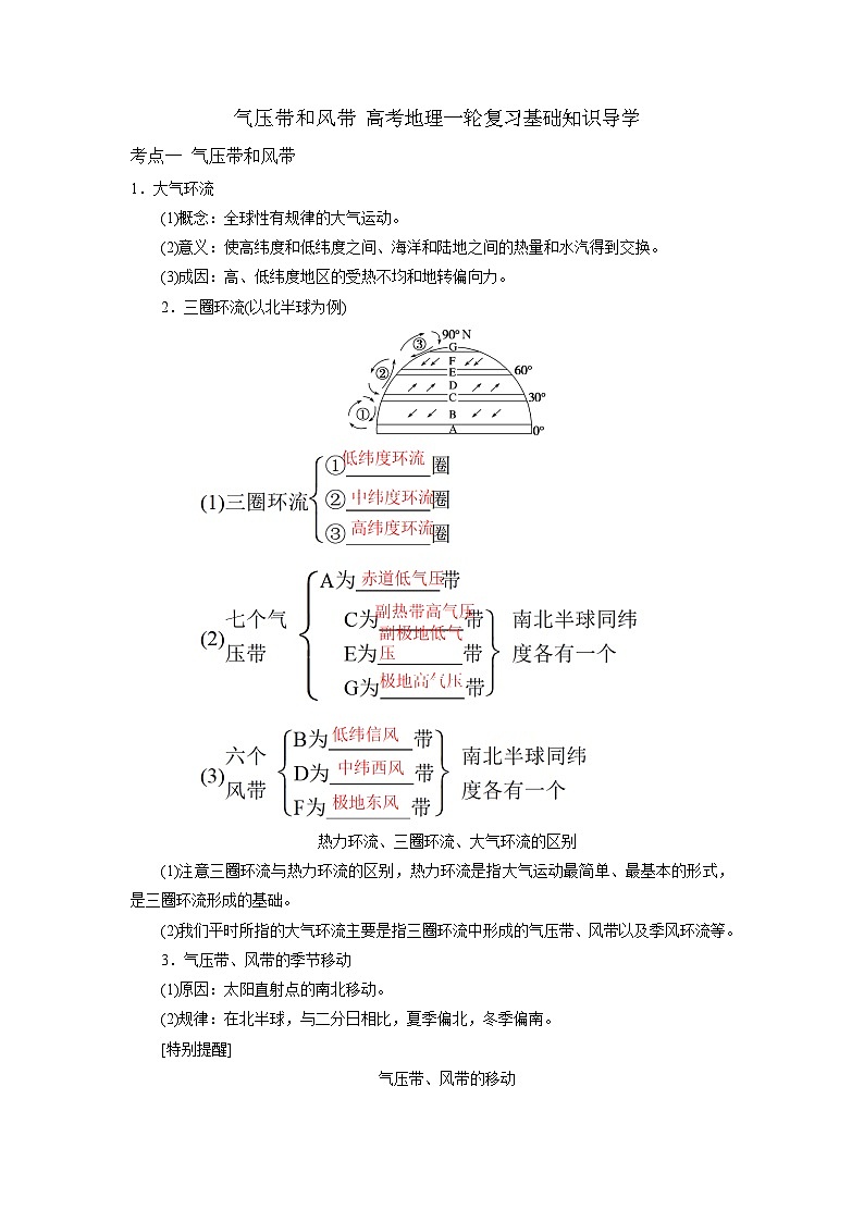 气压带和风带 高考地理一轮复习基础知识导学第1页