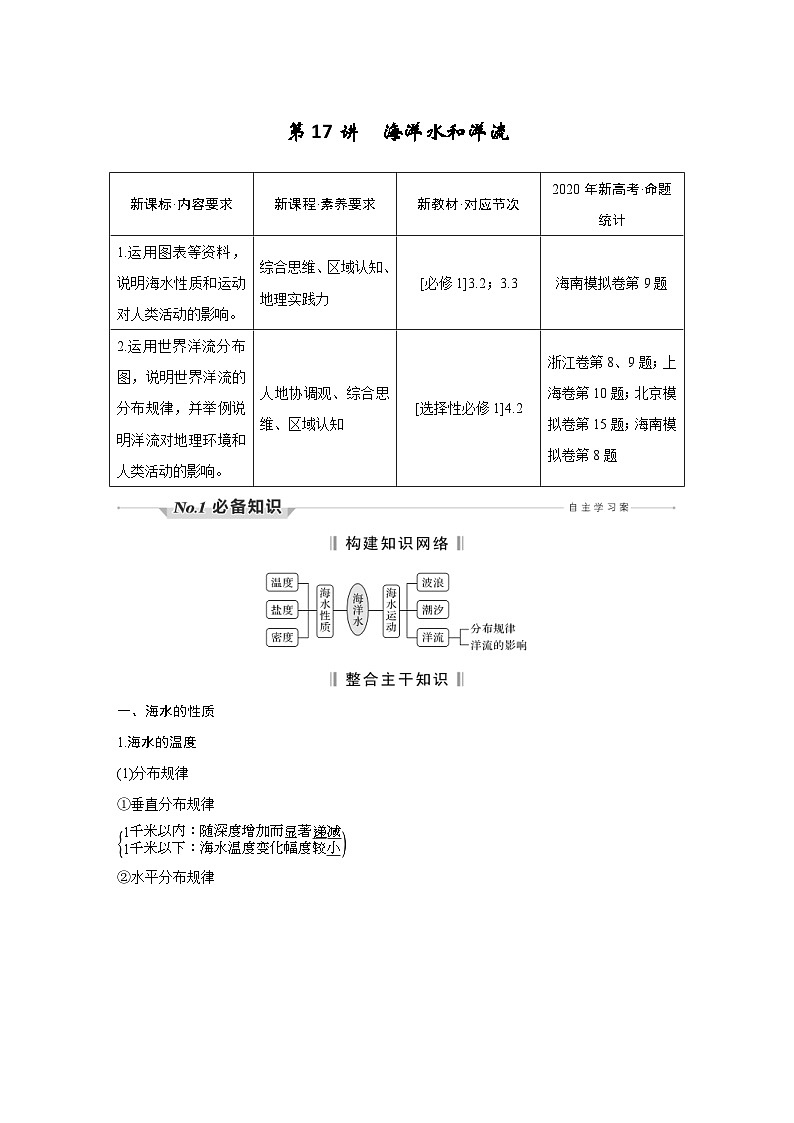 新高考地理一轮复习精品学案第17讲　海洋水和洋流（含解析）第1页